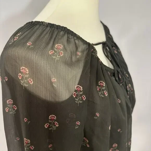 WHBM Whimsigoth Top Sheer Floral Bell Sleeve Peasant Boho Fairy Goth Vamp Green - Picture 10 of 11